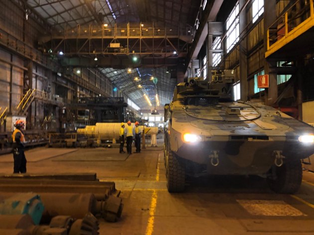 A Boxer CRV in the Bluescope Steelworks at Port Kembla. Credit: Rheinmetall Defence Australia