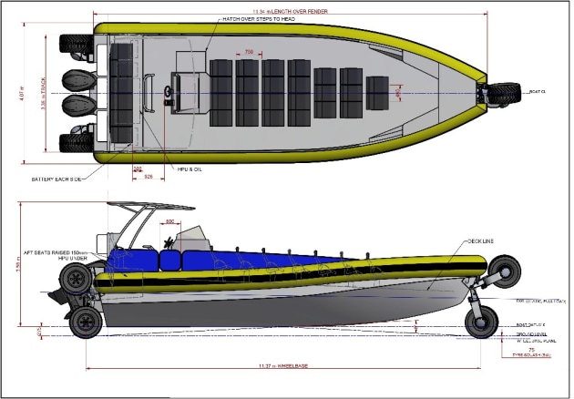Schematic of the new amphibious vessels being built for Pennicott Wilderness Journeys.