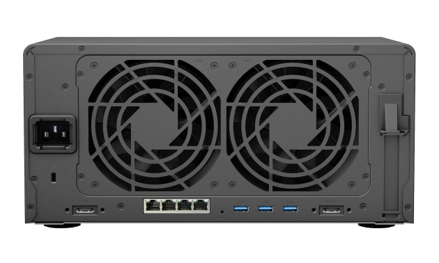 The DS1517+ offers multiple connectivity options including four USB 3.0 ports (there's one on the front too), four RJ-45 1GbE LAN ports, and two eSATA ports