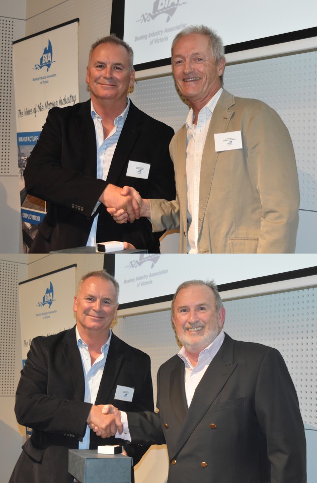 Alistair Murray (top) and John Temple receive their honorary life memberships from BIAV president Mark Crockford.