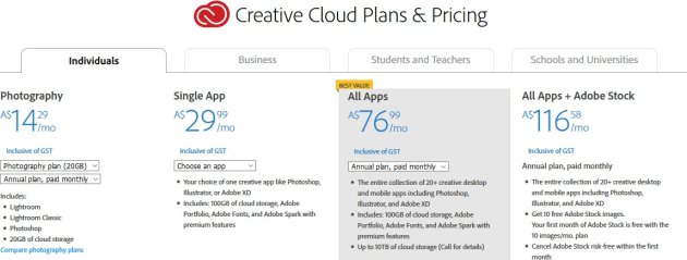 The Australian Photography plan is now priced far more competitively than in the USA.