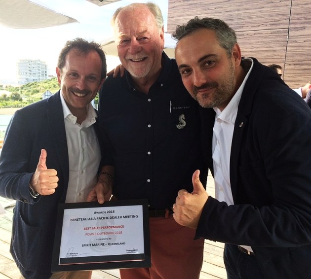 Celebrating the best of Beneteau (l-r): Luca Brancaleon, general manager, Beneteau, Peter Nicholson, managing director, The Yacht Brokerage, and Gianguido Girotti, product marketing director, Beneteau.