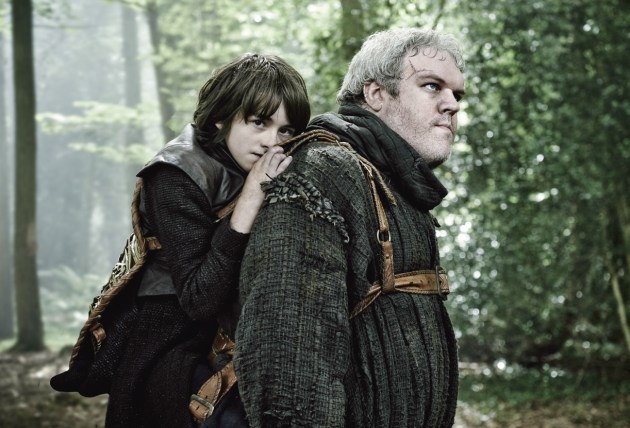Isaac Hempstead-Wright (left) as Bran Stark and Kristian Nairn as Hodor. Natural light with poly bounce. Graded using Adobe Lightroom and Photoshop. Nikon D3, 24-70mm f/2.8 lens @ 70mm, f/4.5 @ 1/125s, ISO 800. Photo by Helen Sloan (HBO).