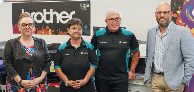 Annual award: (l-r) Jasmine Robertson, Dawn Davis, and Craig Rollins from TAFE NSW, with John Timmins from Brother International Australia