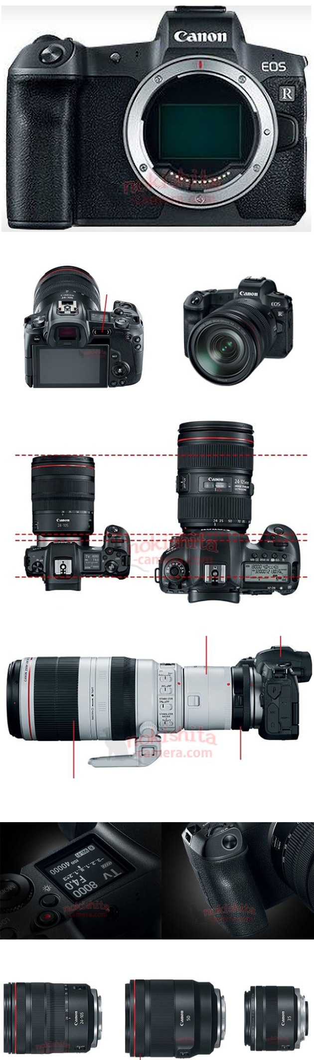 Japanese website nokishita-camera.com has published what it claims are leaked images of the new Canon full-frame mirrorless camera, the EOS R, and several companion RF lenses.