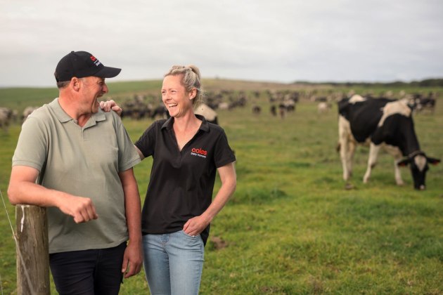 Coles dairy farmers Benjamin and Melissa Holloway will install an 80kw solar roof system on their Victorian farm. Image: Coles