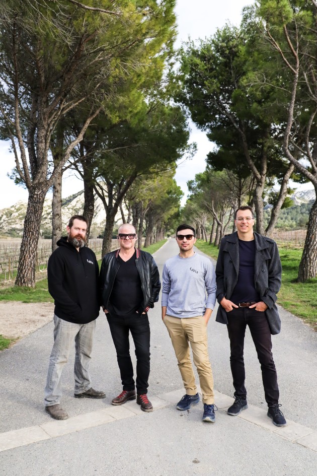 Fable Food Co co-founders chef and mycologist Jim Fuller, former Shoes of Prey co-founder, Michael Fox and organic mushroom farmer Chris McLoghlin with Heston Blumenthal. Image: Natalie Nguyen