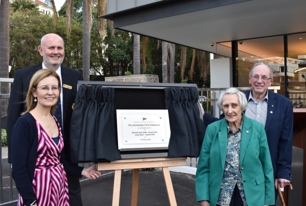 The new clubhouse was officially opened by the club's two longest serving male and female members, Michael York OAM and Joyce Warn (right) accompanied by Gabrielle Upton, member for Vaucluse, and CYCA Commodore Paul Billingham (left).