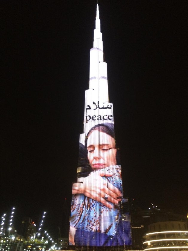 An image by Hagen Hopkins illuminates the world's tallest building, the 829-metre-tall Burj Khalifa skyscraper in Dubai, United Arab Emirates.