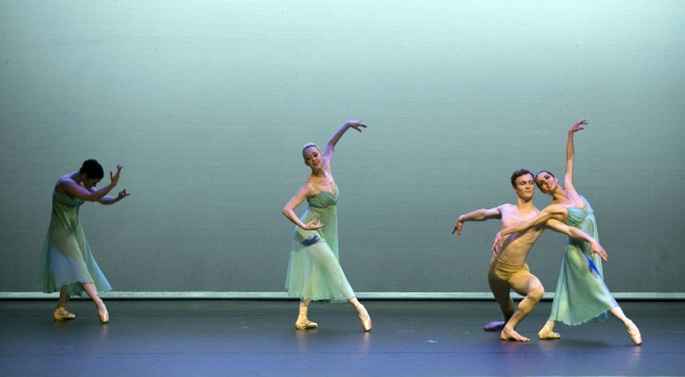 Beatrice Ramsay, Luanne Hyson, Chiara Ferri and Asher Mcglone perfomring Acqua from the 'Godai' program. Photo: Gavin D Andrew.