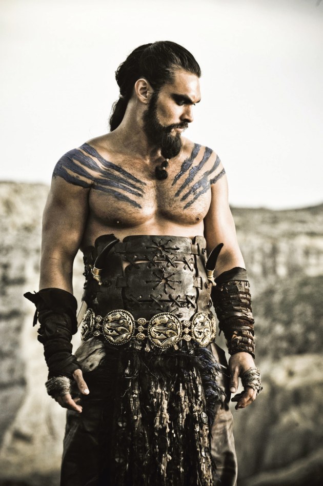 Khal Drogo played by Jason Momoa, shot on location in Malta. Camera encased in a Jacobson Blimp. Natural light with poly bounce. Nikon D3, 70-200mm f/2.8 lens @ 200mm focal length, f/8 @ 1/640s, ISO 640. Photo by Helen Sloan (HBO).