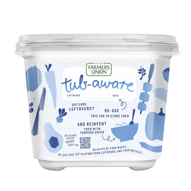 New tub design offers recipe ideas via QR code on the packaging.