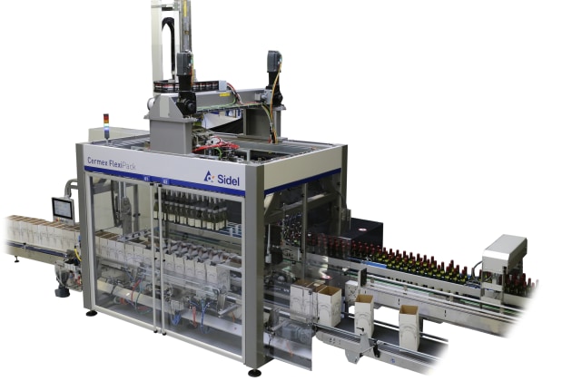 The Cermex FlexiPack pick-and-place case packing solution for glass bottles. (Image: Sidel)