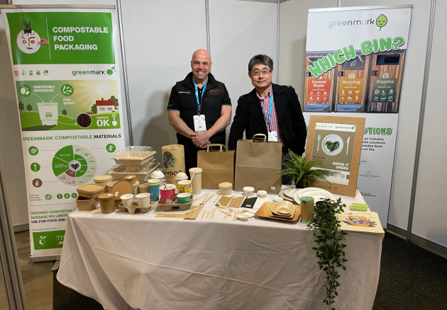(l-r) PAC Trading’s Peter Rosemond, national sales manager and Charlie Cai, MD demonstrating Greenmark products on stand.
Image: PKN