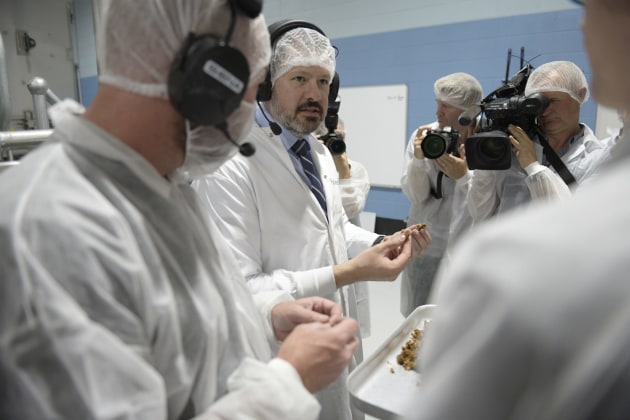 Federal industry minister Ed Husic at the opening of plant-based meat ingredient manufacturer Harvest B's facility in December 2022.