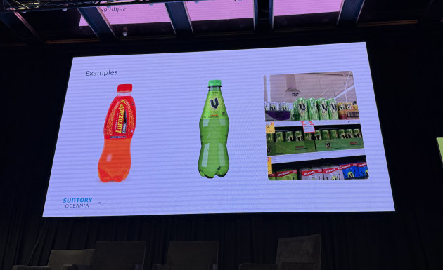 Suntory changed the design of Lucazada product from having a full sleeve of plastic to half sleeve.