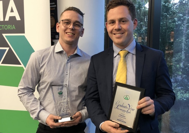 2022 LIA Victoria Graduate of the Year: Paul Plunkett (left) with Will Hamer, operations manager for Pakaflex.