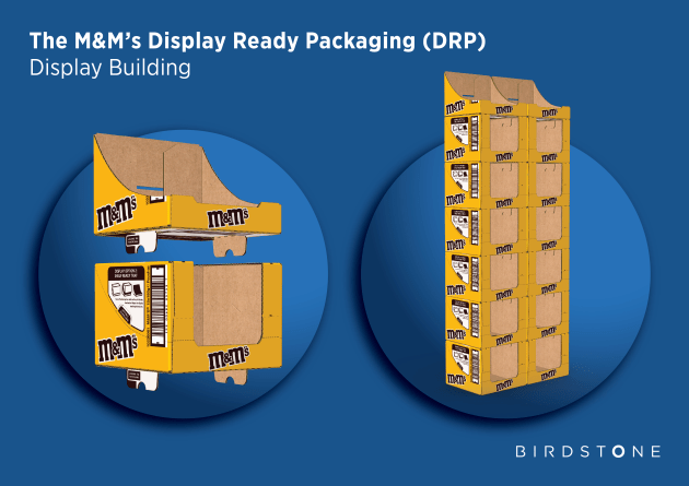 Gold award for Sustainable - Display-Ready Packaging went to M&Ms Display-Ready Packaging by Mars and Birdstone Collective.