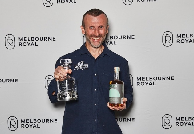 Mobius Distilling Co Philip Crossley accepting Champion Liqueur at the Australian Distilled Spirits Awards. (Source: Melbourne Royal)