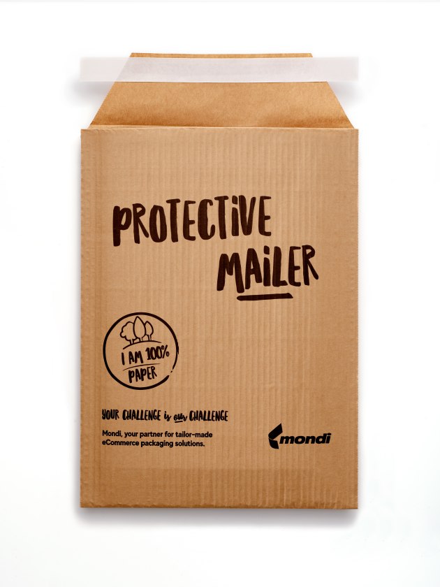 Recyclable, award-winning, paper-based mailer by Mondi and Amazon.