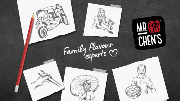 The people behind the brand, and their love of flavour and cooking is celebrated with handcrafted illustrations inspired by the family.