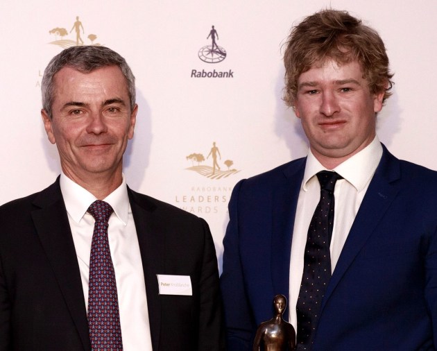 Rabobank Australia CEO Peter Knoblanche (left) with Nathan Free, when he was presented with the 2017 Rabobank Emerging Leader award.