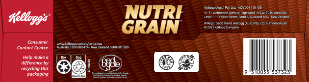 Kellogg Australia has released a refreshed pack design for Nutrigrain, that will be rolled out to all cereals by March 2022. 
The new look allows for easier on-pack navigation of nutrition and recycling information through a simple and cohesive design.
The updated packaging includes the Australasian Recycling Label (ARL) which displays simple recycling information. The ARL makes recycling our packaging even easier for Aussies, letting them know how and where to recycle our cartons - either in their curbside recycling bin or at their local REDcycle bin for their soft-plastics.