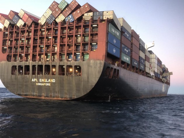 APL England lost about 40 containers overboard on Sunday (photo: AMSA).