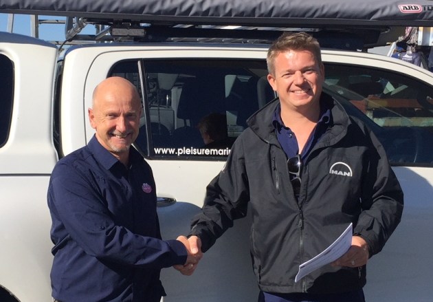 Seakeeper in WA: Glenn Frettingham, Twin Disc Pacific, with Damon Johns, Pleisure Marine.
