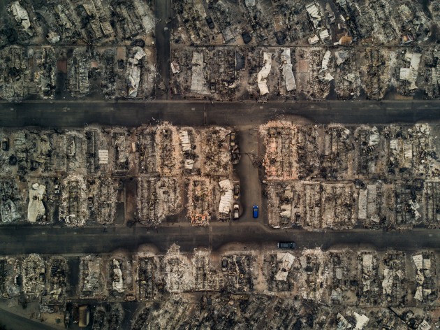 © Josh Haner/The New York Times. Fire aftermath, 10/10/17. Fire aftermath at Journey’s End Mobile Home Park, Santa Rosa, California.