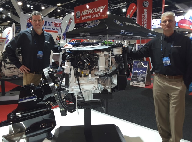 The new releases continued for Mercury Marine at the Sydney International Boat Show with the global launch of its new Mercury Diesel 3.0L engine, seen here with Will Sangster (left), Mercury Marine general manager ANZP, and Reinhard Burk, Mercury’s senior director for global inboard and sterndrive categories.