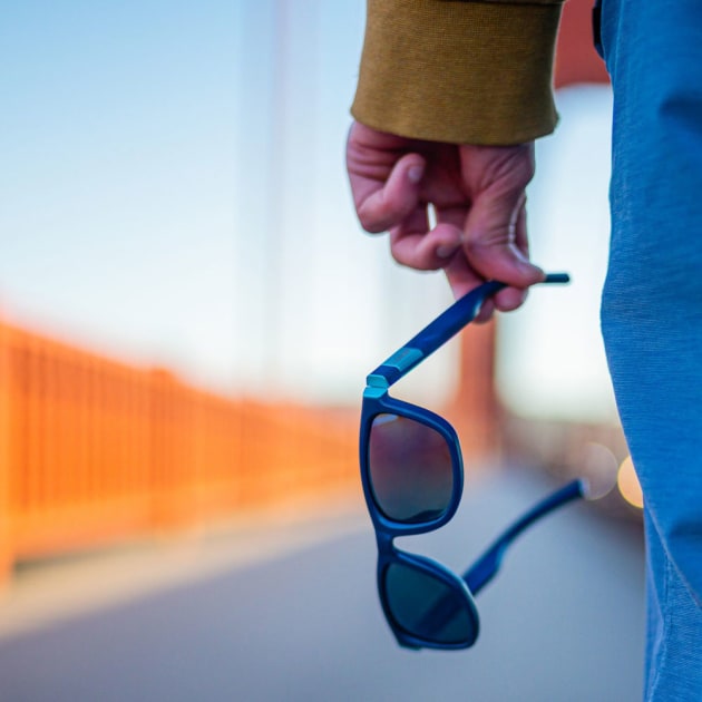 The sunglasses are made from ocean plastic.