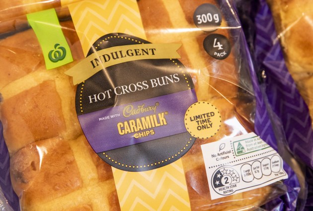 Woolworths Caramilk-infused hot cross buns