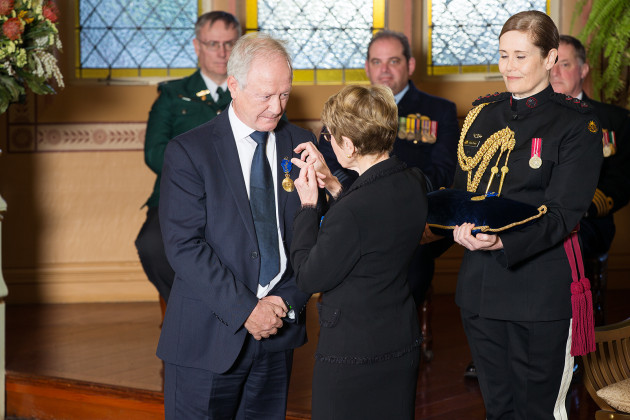 Governor Beazley invests Alf Taylor as a Member of the Order of Australia (AM).