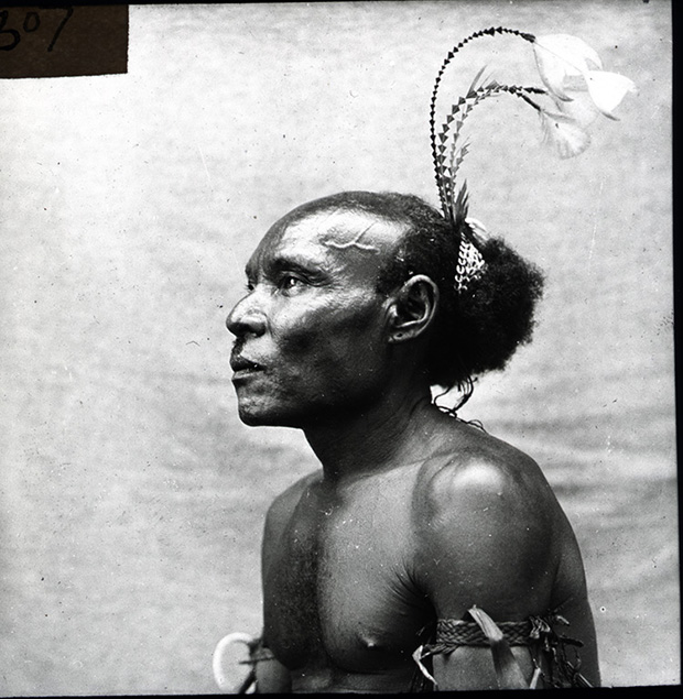 Marigum, headman of Dap village, 1934. Wogeo Island, East Sepik Province, Papua New Guinea. Photo by H I Hogbin, Macleay Museum.