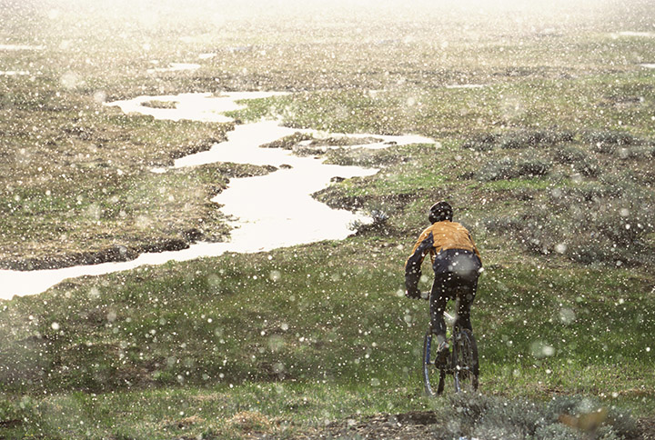 mountain bike rider in the rain 