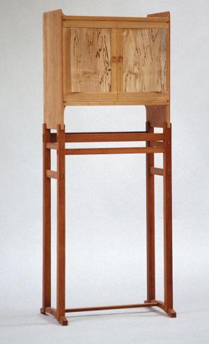 Cabinet on stand in European cherry, spalted chestnut and kwila, 1995.