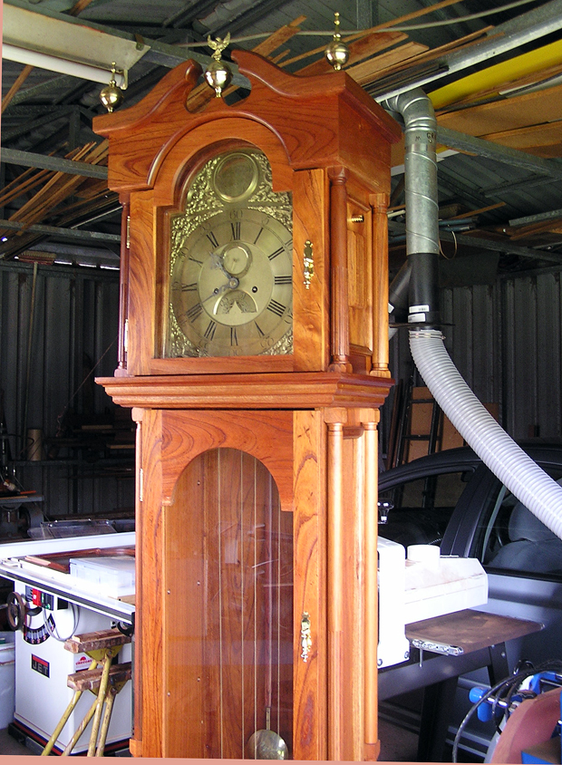 One of the fine red cedar clocks to emerge from Arthur Hiddin's workshop.