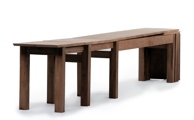 David Scerri, Expandable Bench, brushbox, 100 x 250 x 430mm to 800 x 250 x 430mm, 2015.