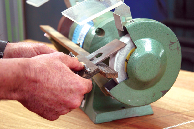 Making a Sharpening jig for holding chisels and bench planes for sharpening  on the bench grinder.