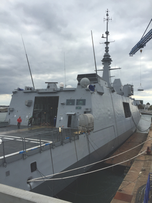 The French Navy's FREMM Languedoc alongside in L'Orient.