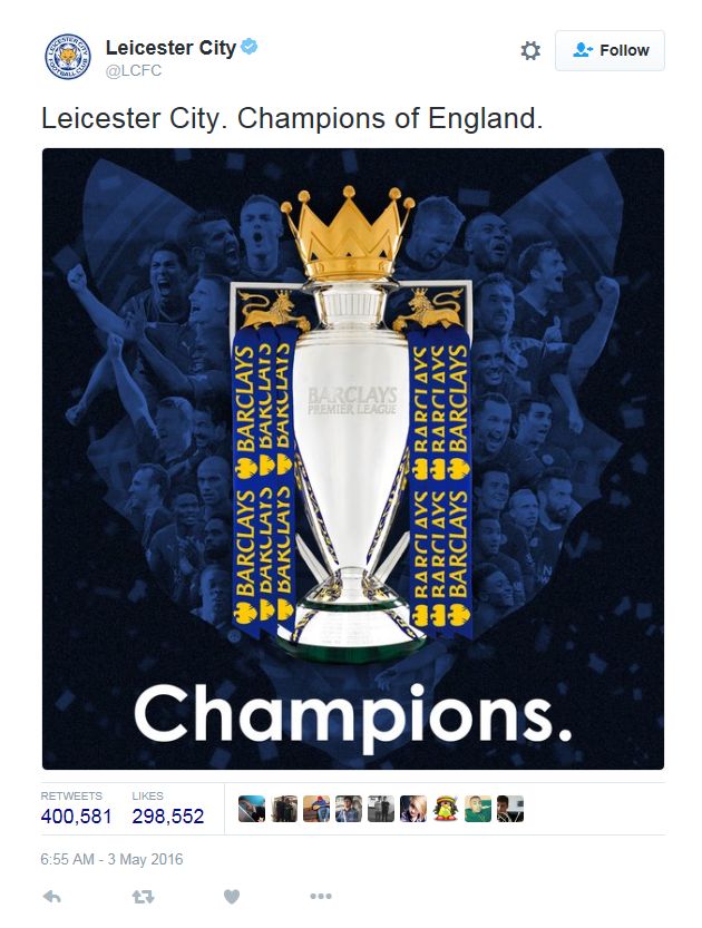 Leicester most retweeted tweet