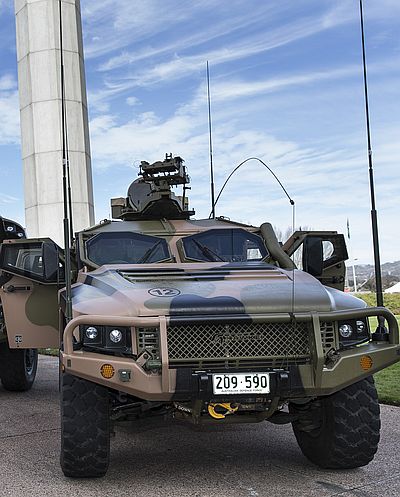 An Australian Army Hawkei light protected mobility vehicle attracts attention during the Army's modernisation showcase at Russell Offices, Canberra, on 29 August 2016. Credit: Defence