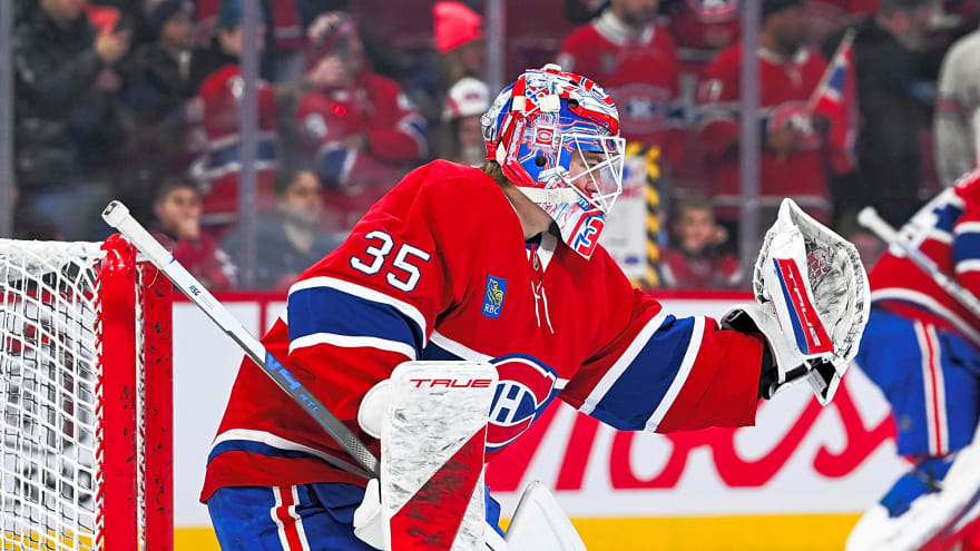 Samuel Montembeault is back on the ice this morning