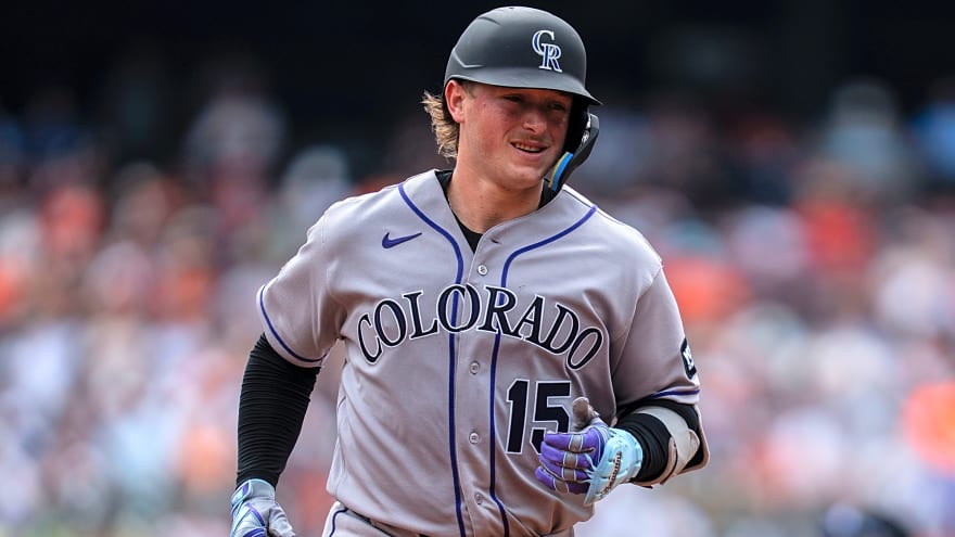 Rockies C Hunter Goodman leaves game with sore thumb