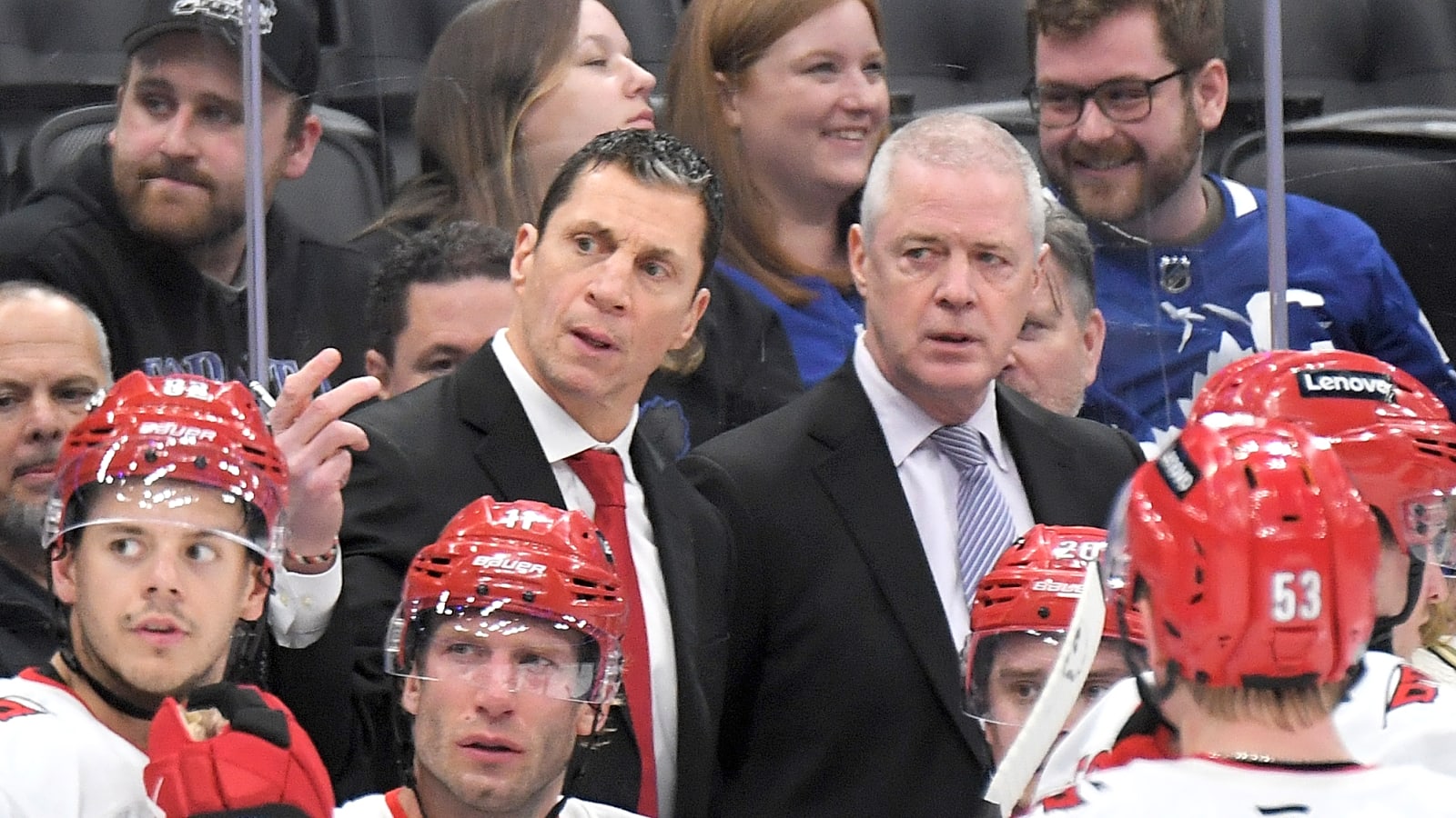 Reporter Jackie Redmond addresses interview with Rod Brind’Amour