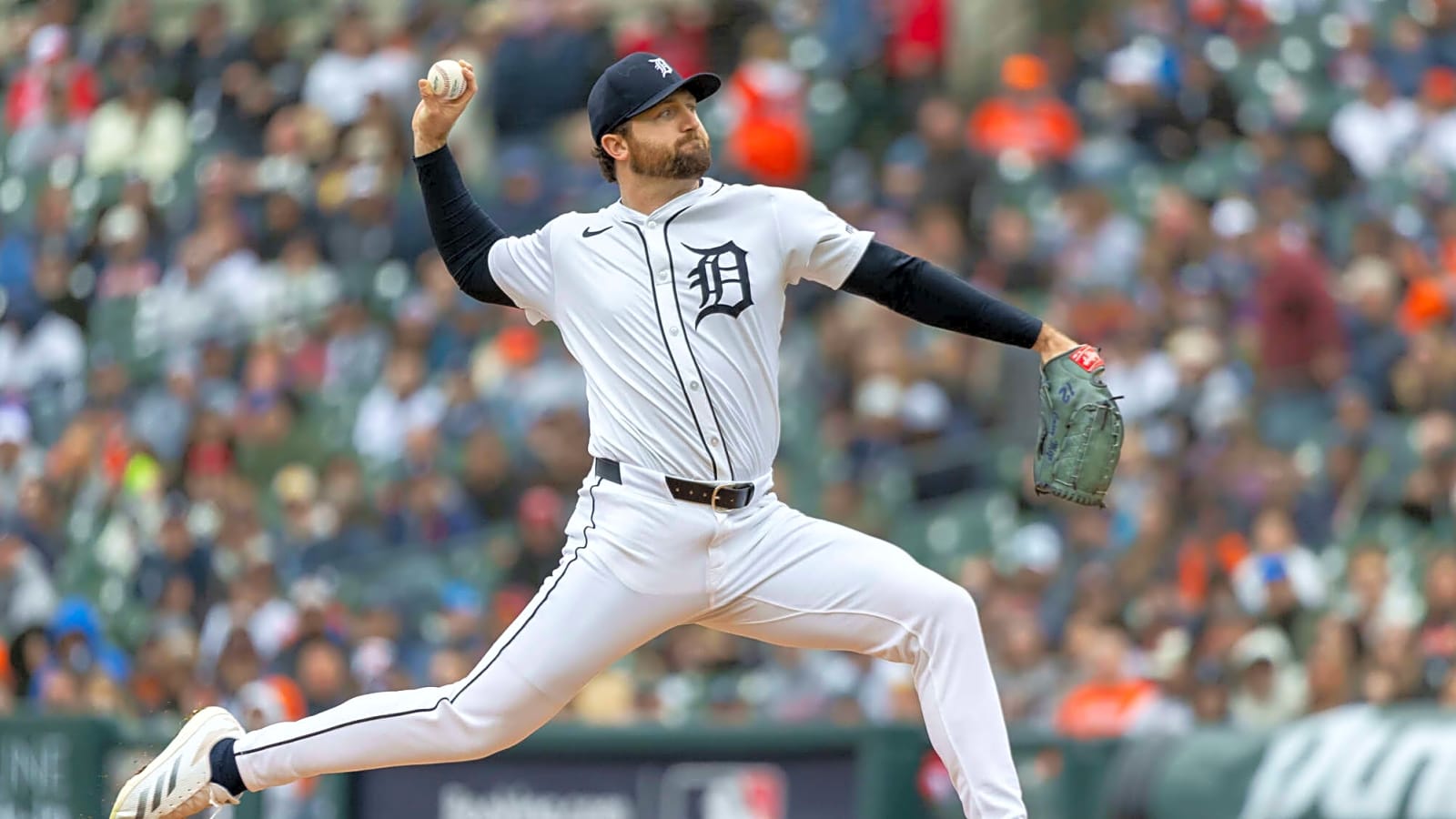 Detroit Tigers pitcher Casey Mize in mid-pitch with his right arm behind him during a Orioles series in 2025