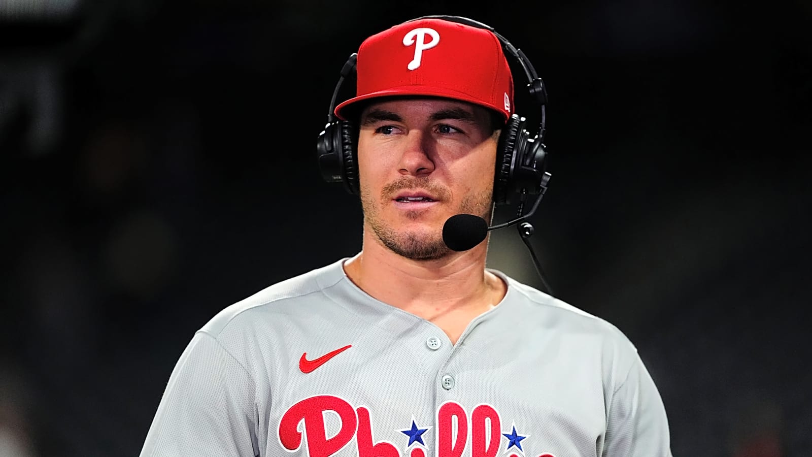 J.T. Realmuto exits game after getting hit by baseball in groin