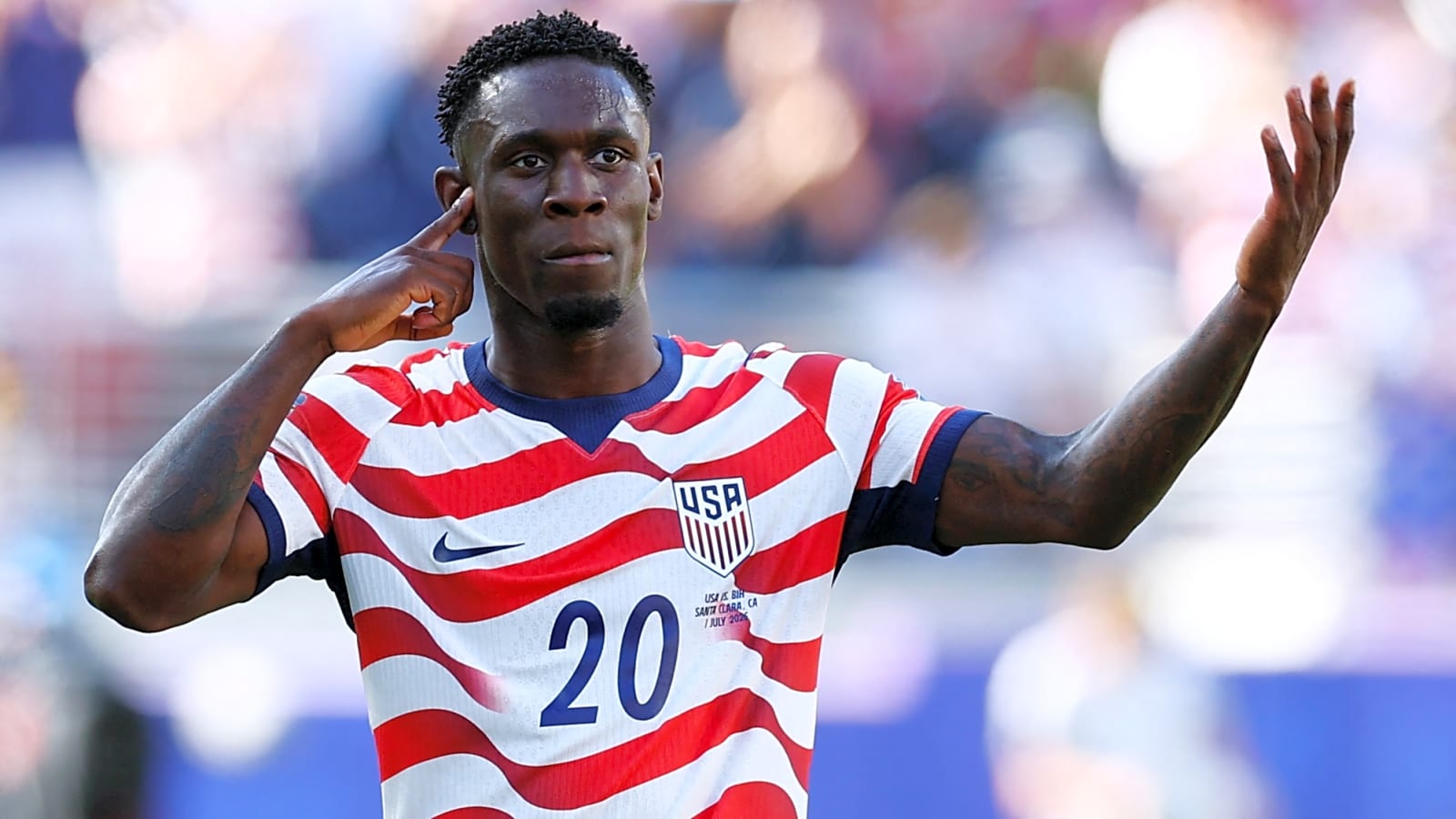 LeBron James reacts to Folarin Balogun doing his celebration after scoring for US in World Cup