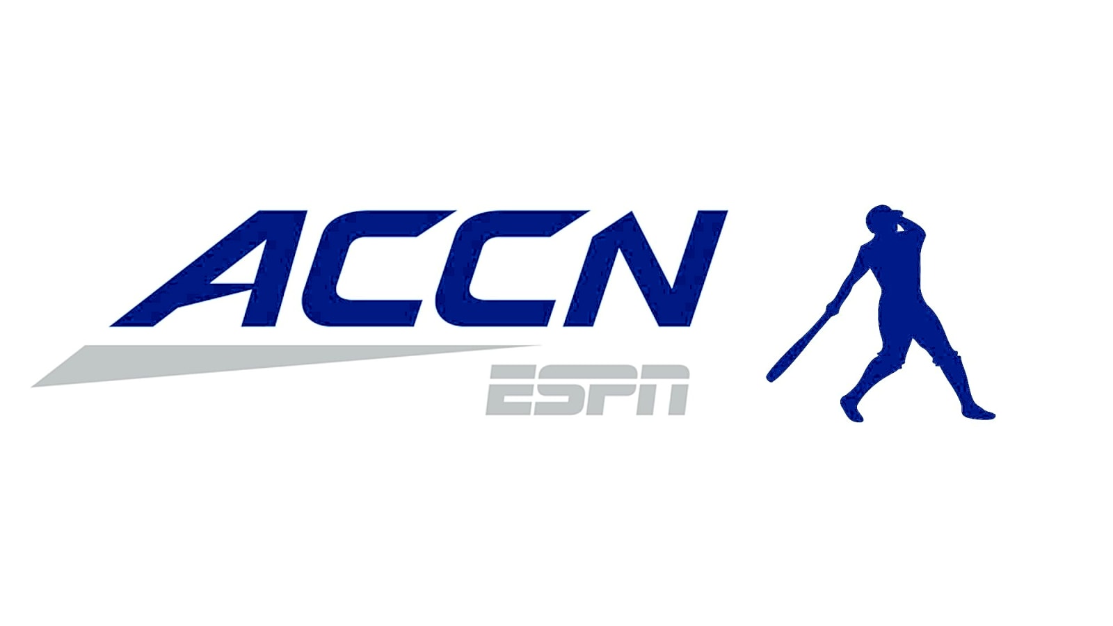 ACCN Network Logo By ESPN Next To Blue Outline Of Baseball Player